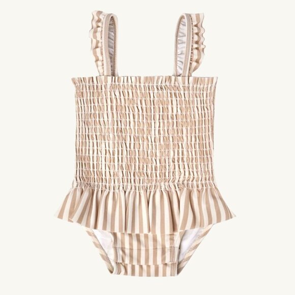 Quincy Mae Other - NWT - Quincy Mae skirted latte stripes swimsuit​​​